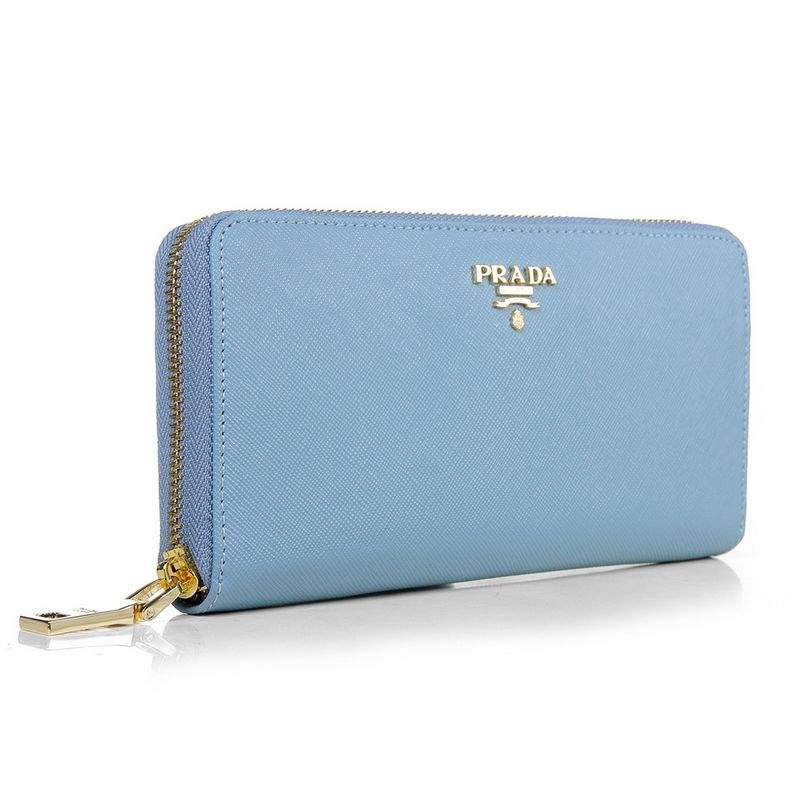 Knockoff Prada Real Leather Wallet 1136 blue - Click Image to Close